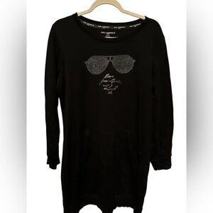 Karl Lagerfeld Women's Above Knee Long Sleeve Sweatshirt Dress M Sequin Graphics
